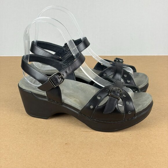 Dansko Sissy Leather Ankle Strap Sandals Womens 6 EU 36 Black Buckle Adjustable - Picture 3 of 10